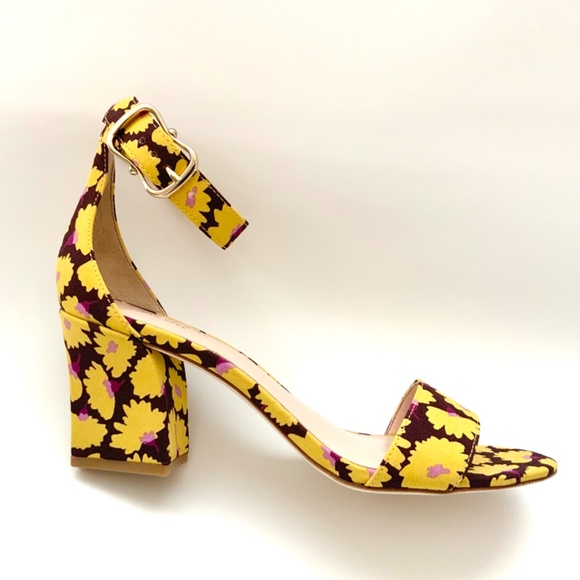 Kate Spade Susane Rich Fudge Sandals Floral Yellow Ankle Strap Block Heel Pumps - Picture 8 of 11